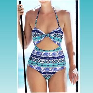 NWT Cupshe Blue Cut Out Boho Swimsuit medium